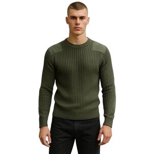 USMC Olive Green Ribbed Knit Wool Shoulder Elbow Patch Sweater Men's Size 40